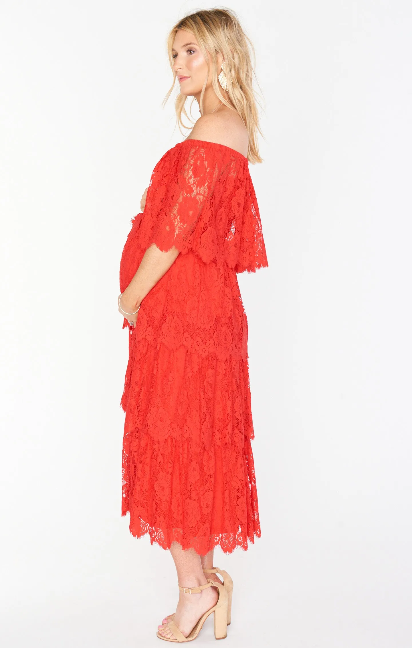 Robe Midi Lana ~ Dentelle Rouge Printanière