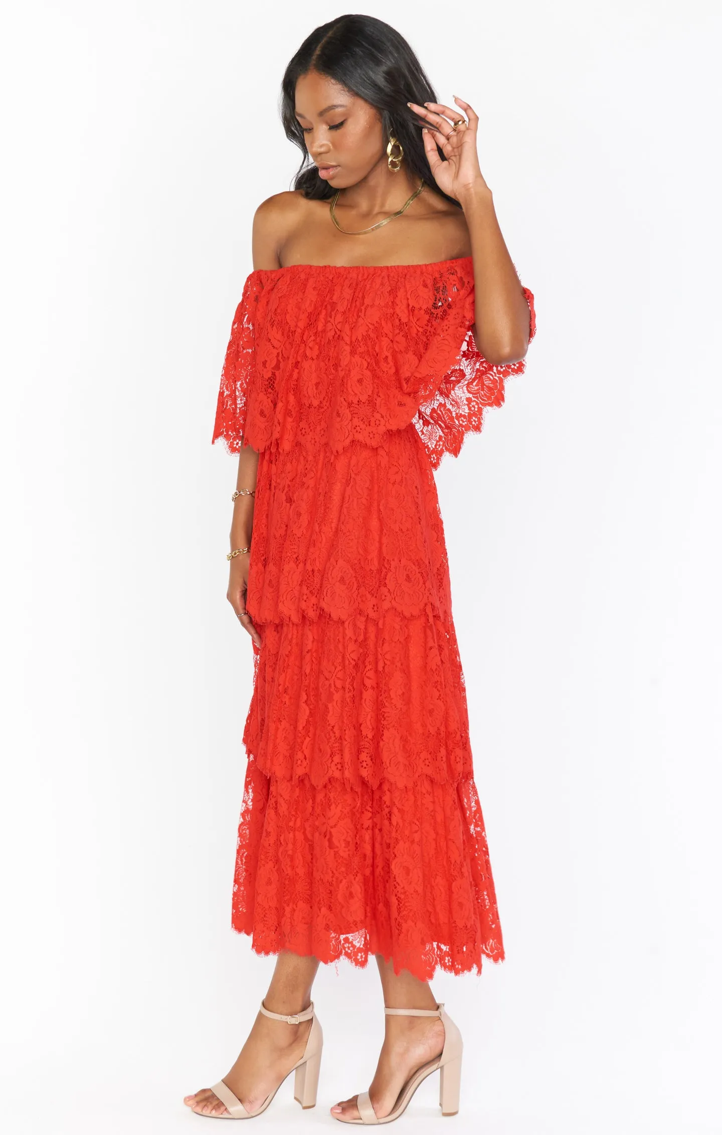 Robe Midi Lana ~ Dentelle Rouge Printanière
