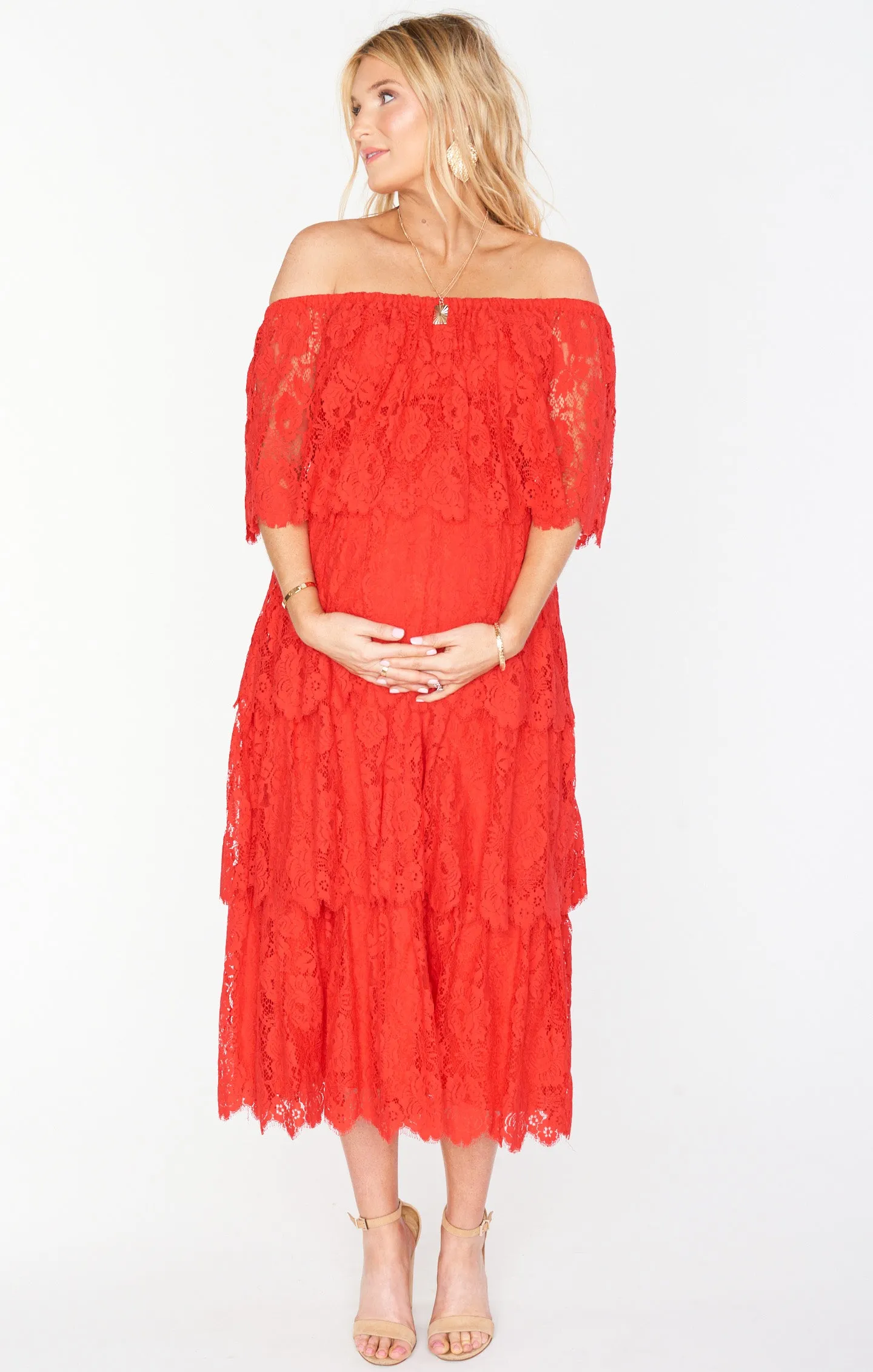 Robe Midi Lana ~ Dentelle Rouge Printanière