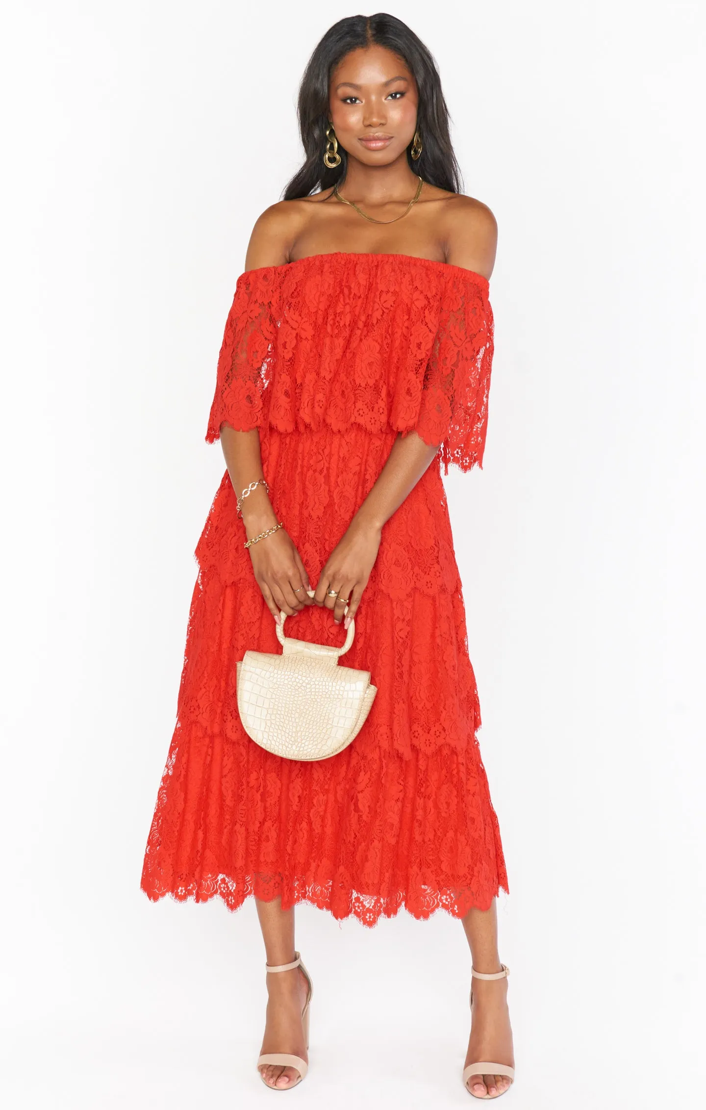 Robe Midi Lana ~ Dentelle Rouge Printanière