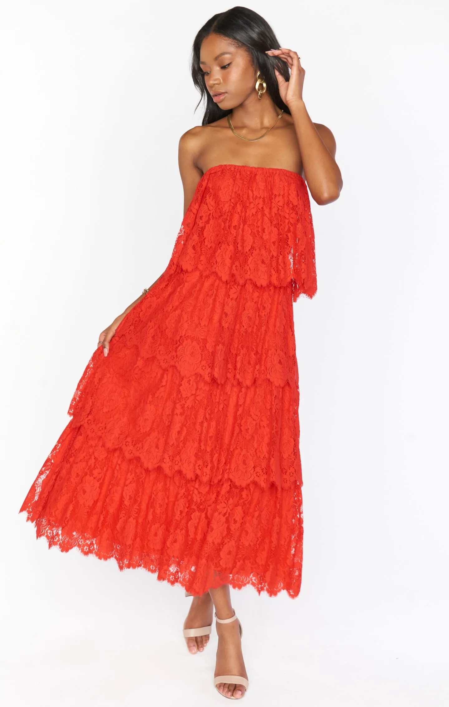 Robe Midi Lana ~ Dentelle Rouge Printanière