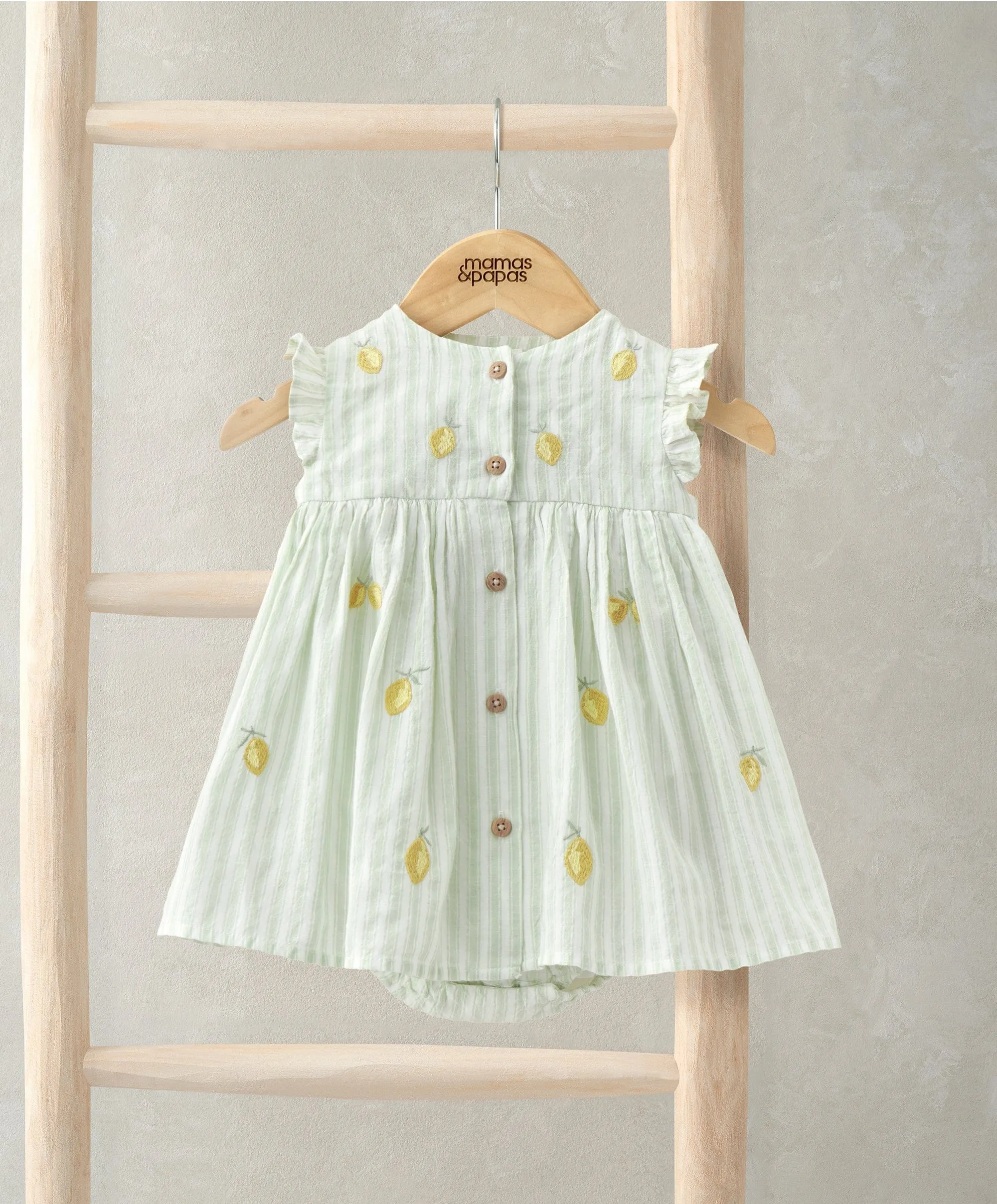 Robe à rayures brodées citron avec manches à volants