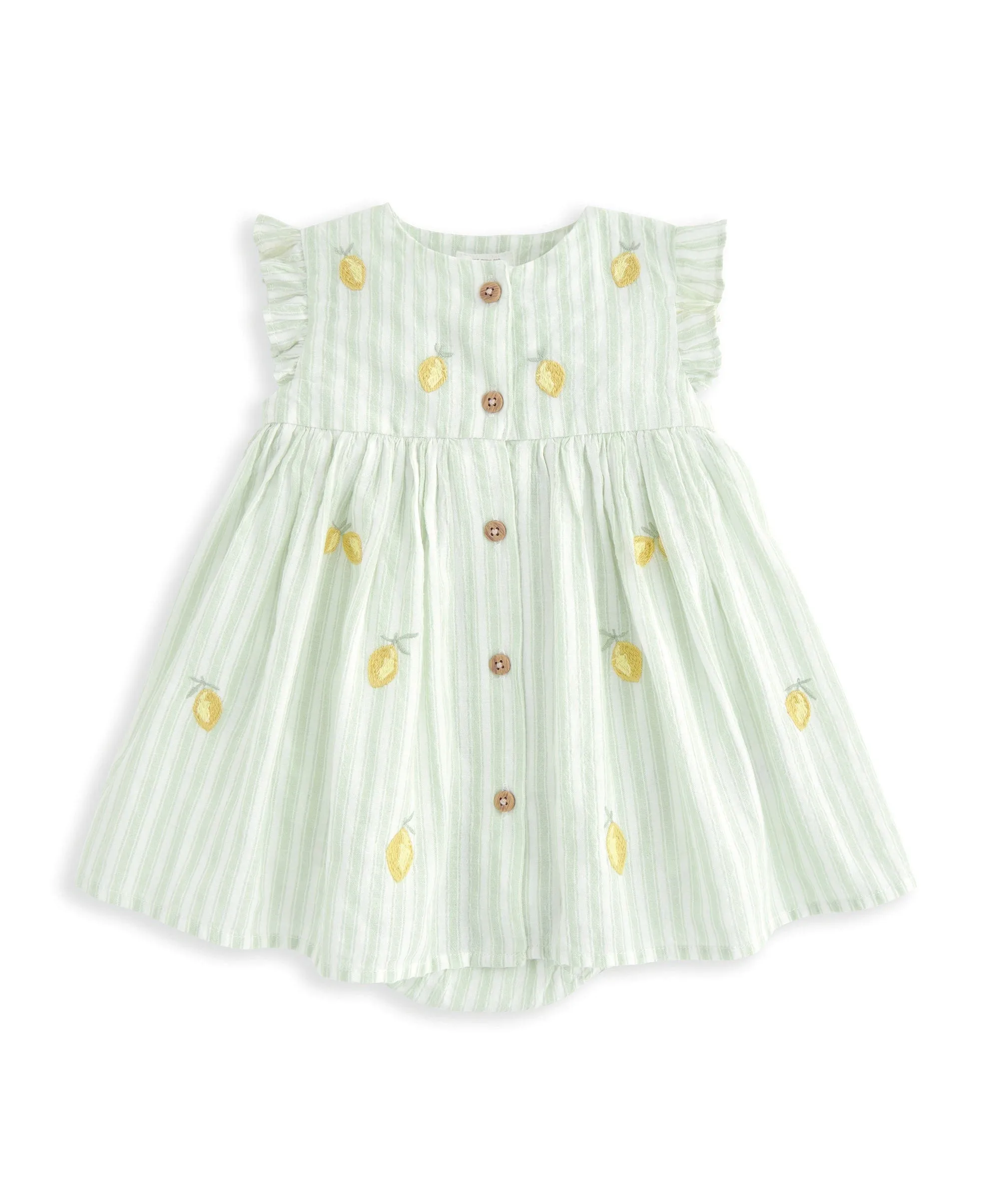 Robe à rayures brodées citron avec manches à volants