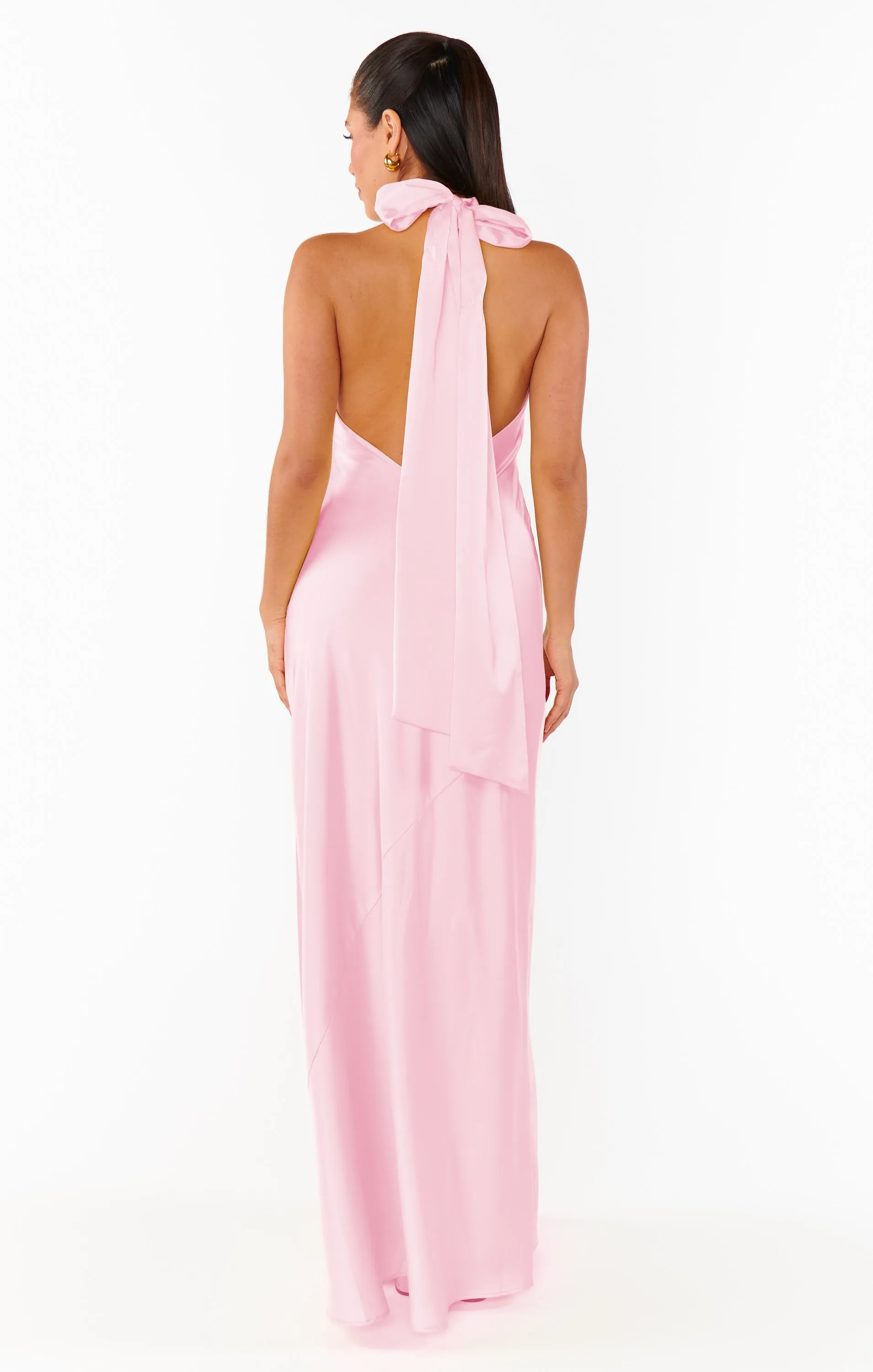Robe longue Lisa ~ Satin luxe rose clair