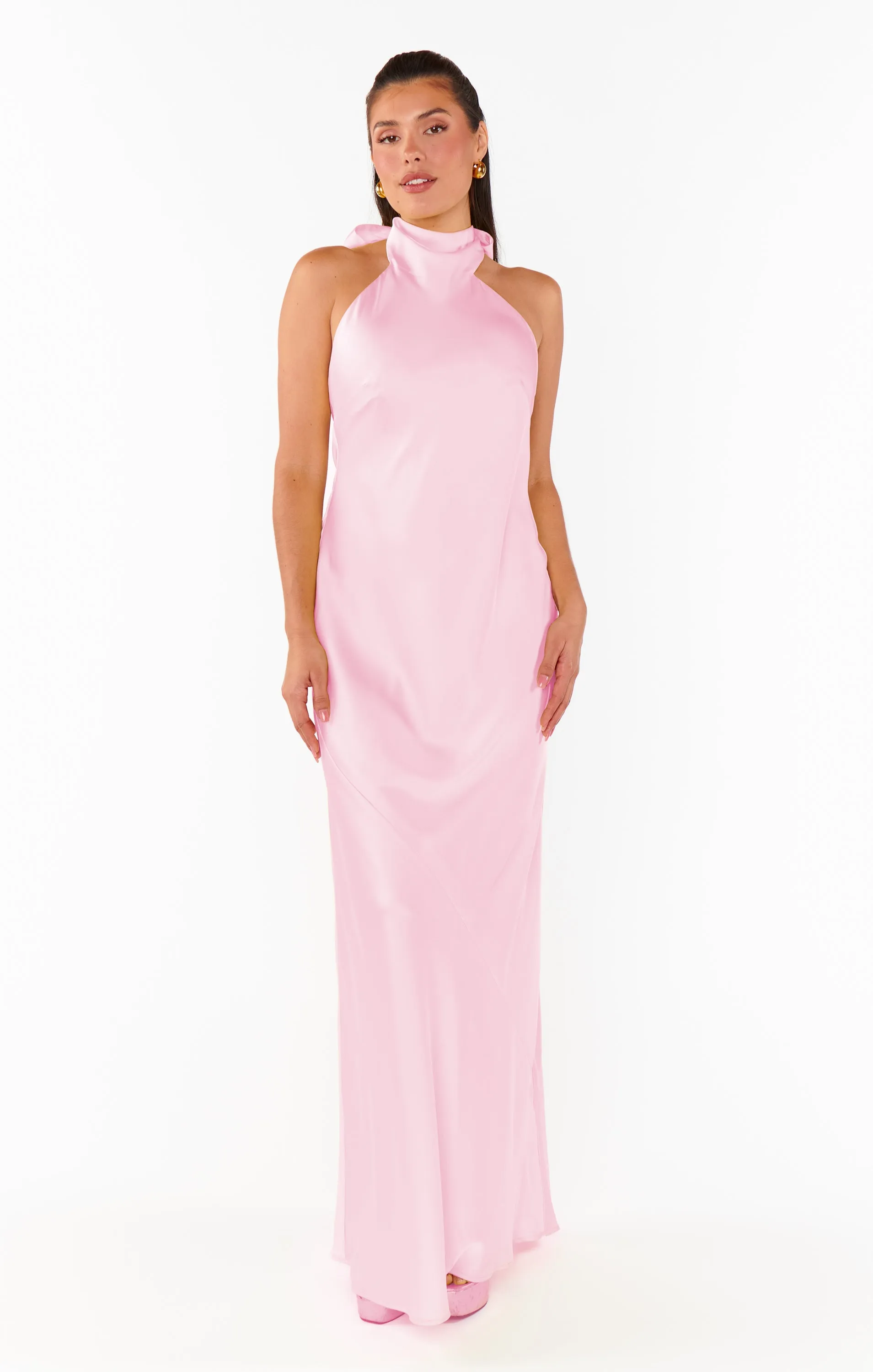 Robe longue Lisa ~ Satin luxe rose clair
