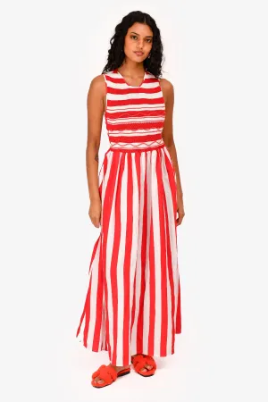 Robe mi-longue sans manches Loretta Caponi à rayures rouges et blanches Taille S