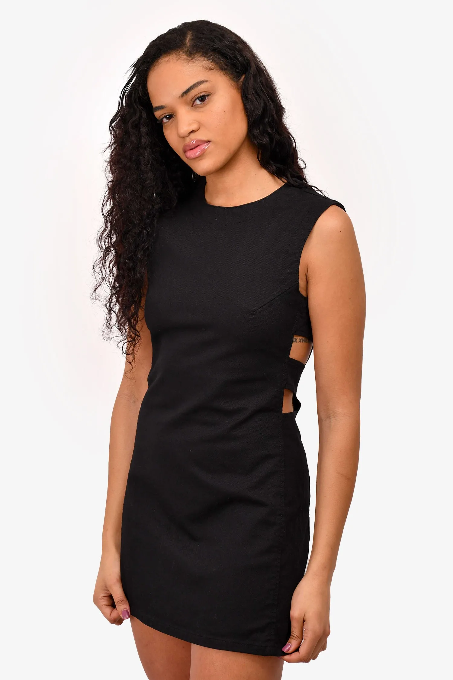 Maje Robe Mini en Jean Noir avec Découpes Taille 38