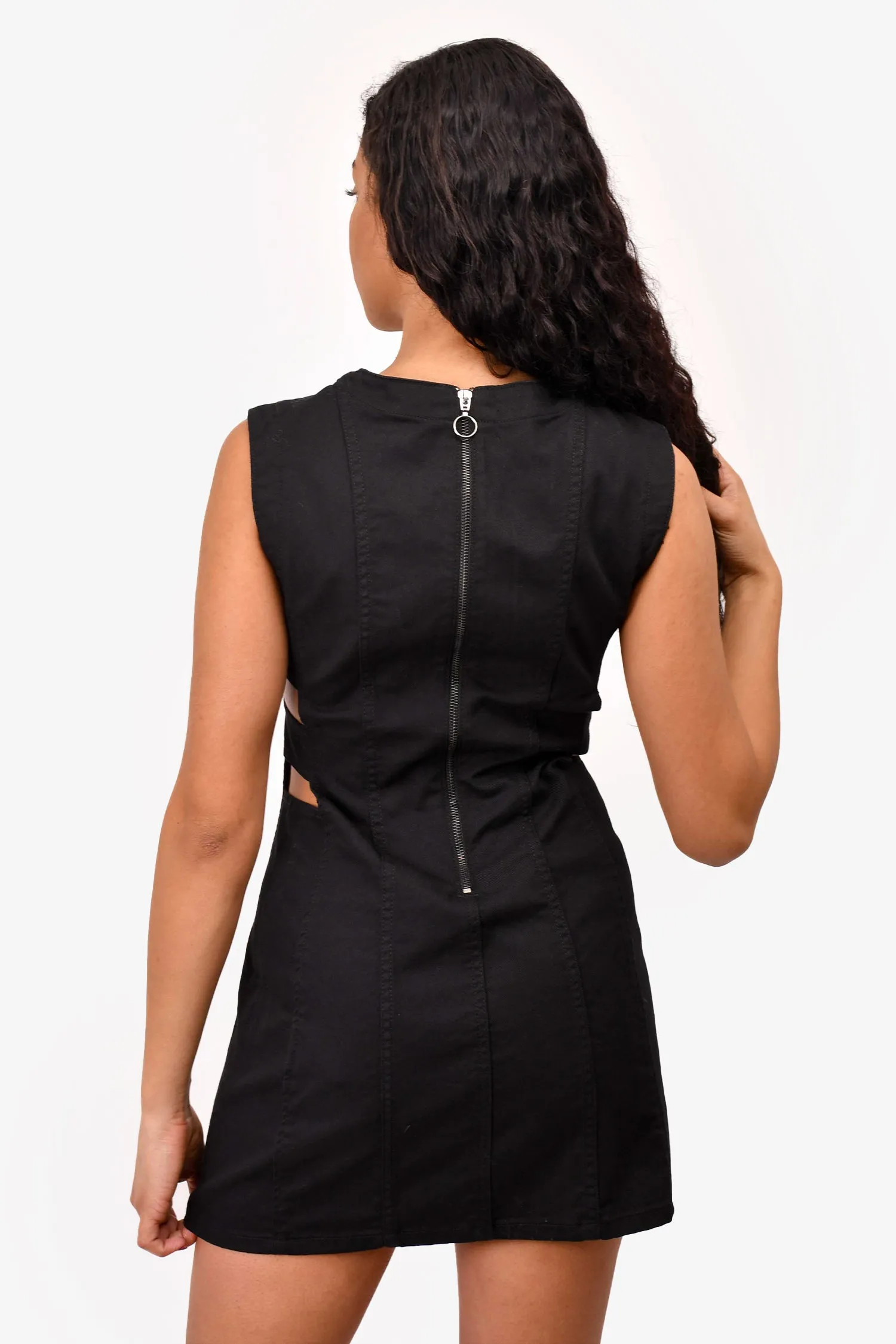 Maje Robe Mini en Jean Noir avec Découpes Taille 38
