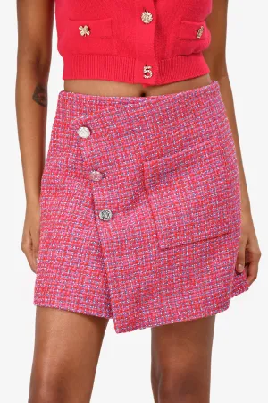Maje Jupe Mini Tweed Rose/Bleu Entrecroisé Taille 38