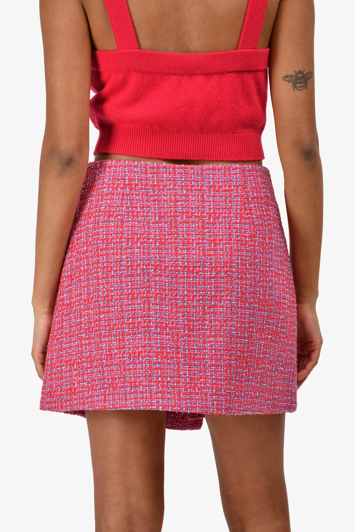 Maje Jupe Mini Tweed Rose/Bleu Entrecroisé Taille 38