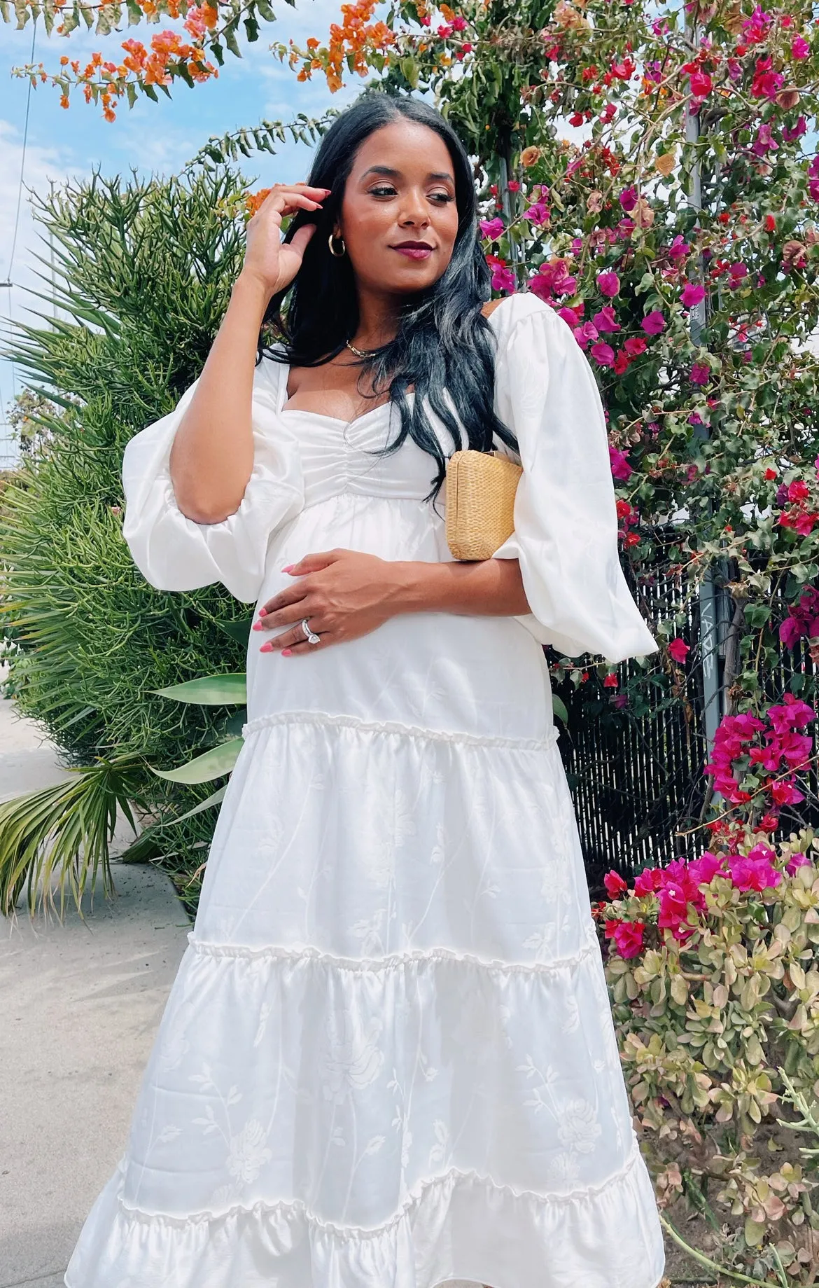 Robe Midi Mandi ~ Jacquard Rose Blanche