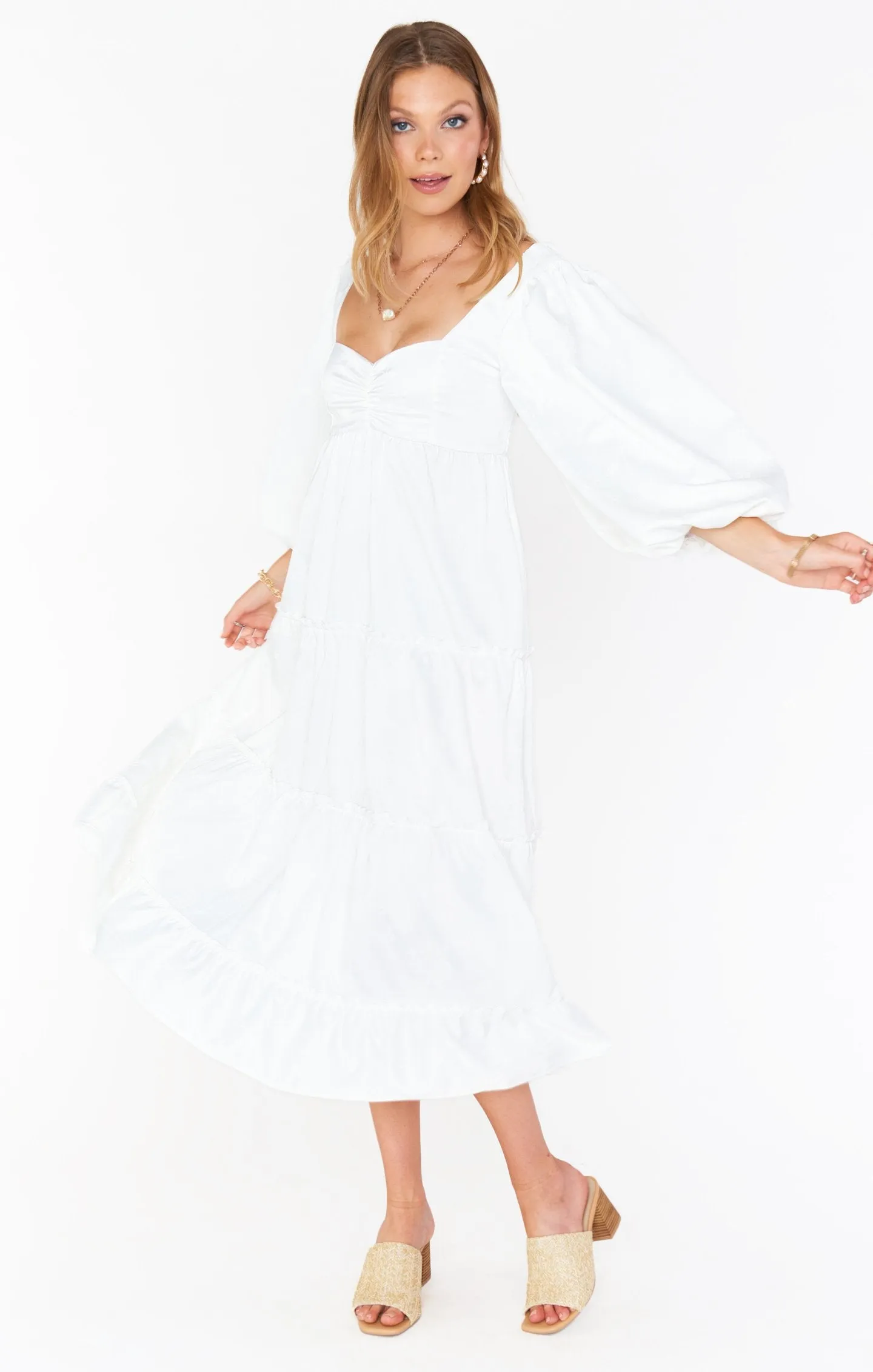 Robe Midi Mandi ~ Jacquard Rose Blanche