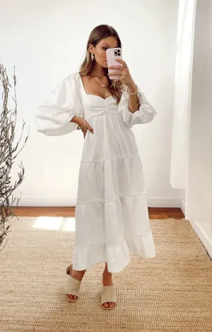 Robe Midi Mandi ~ Jacquard Rose Blanche