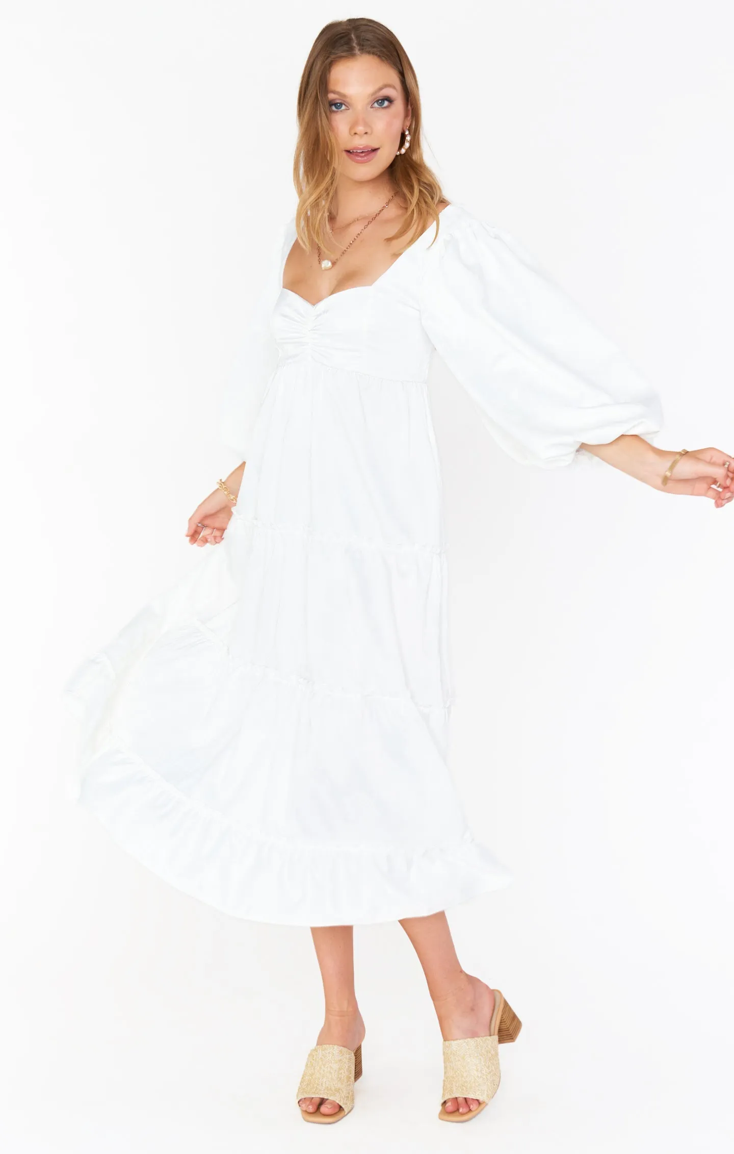 Robe Midi Mandi ~ Jacquard Rose Blanche