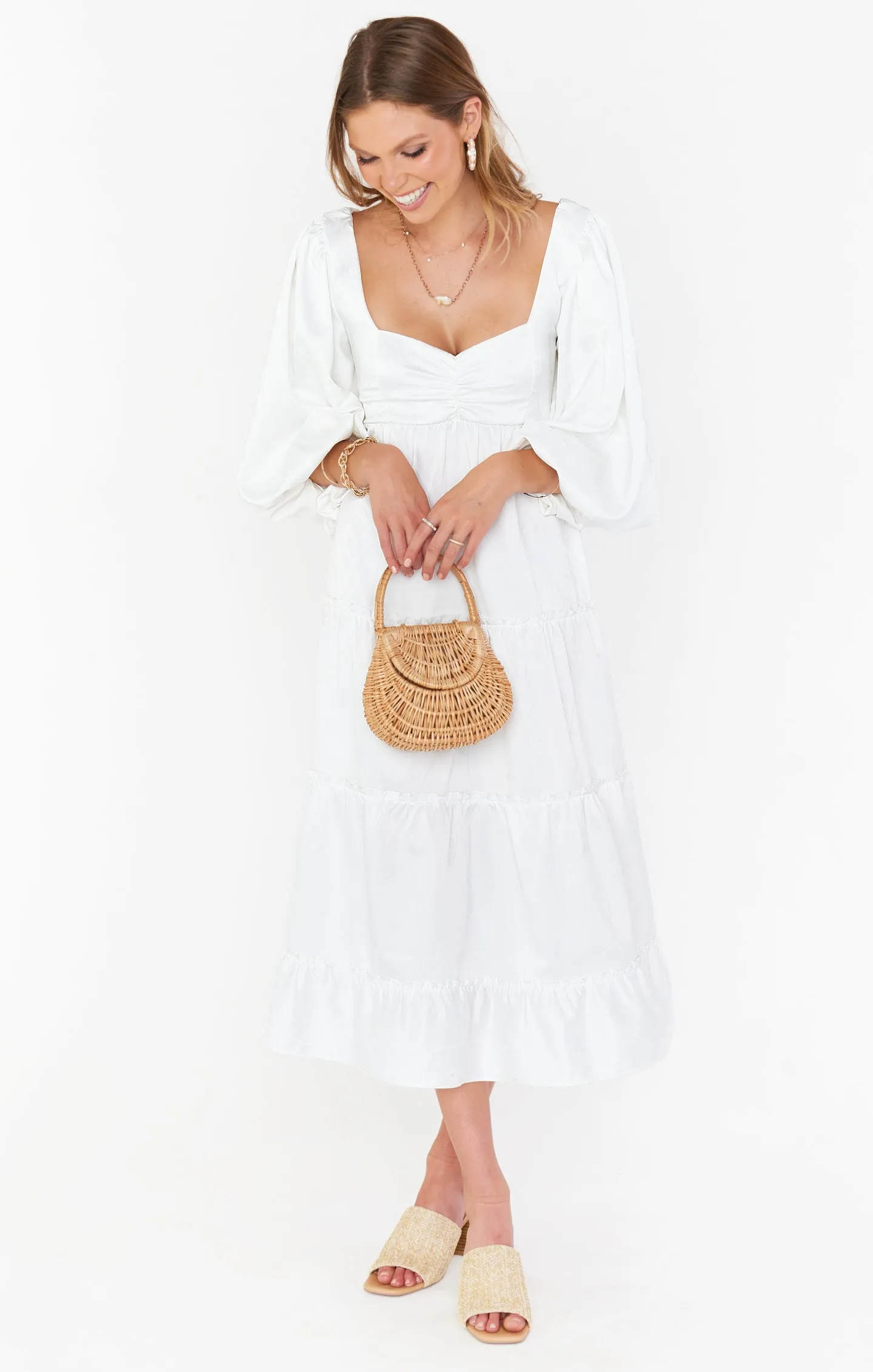 Robe Midi Mandi ~ Jacquard Rose Blanche