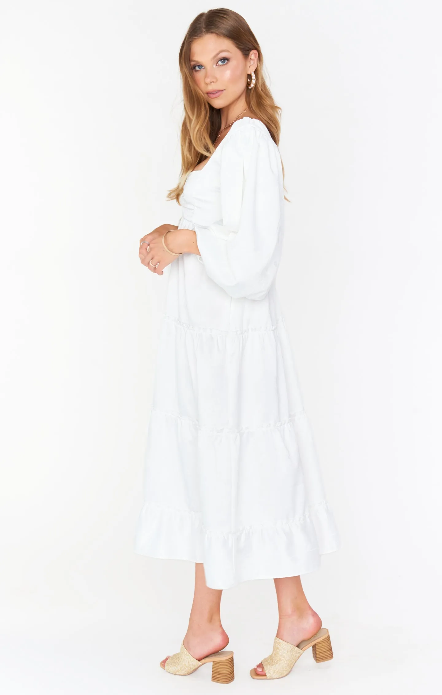 Robe Midi Mandi ~ Jacquard Rose Blanche