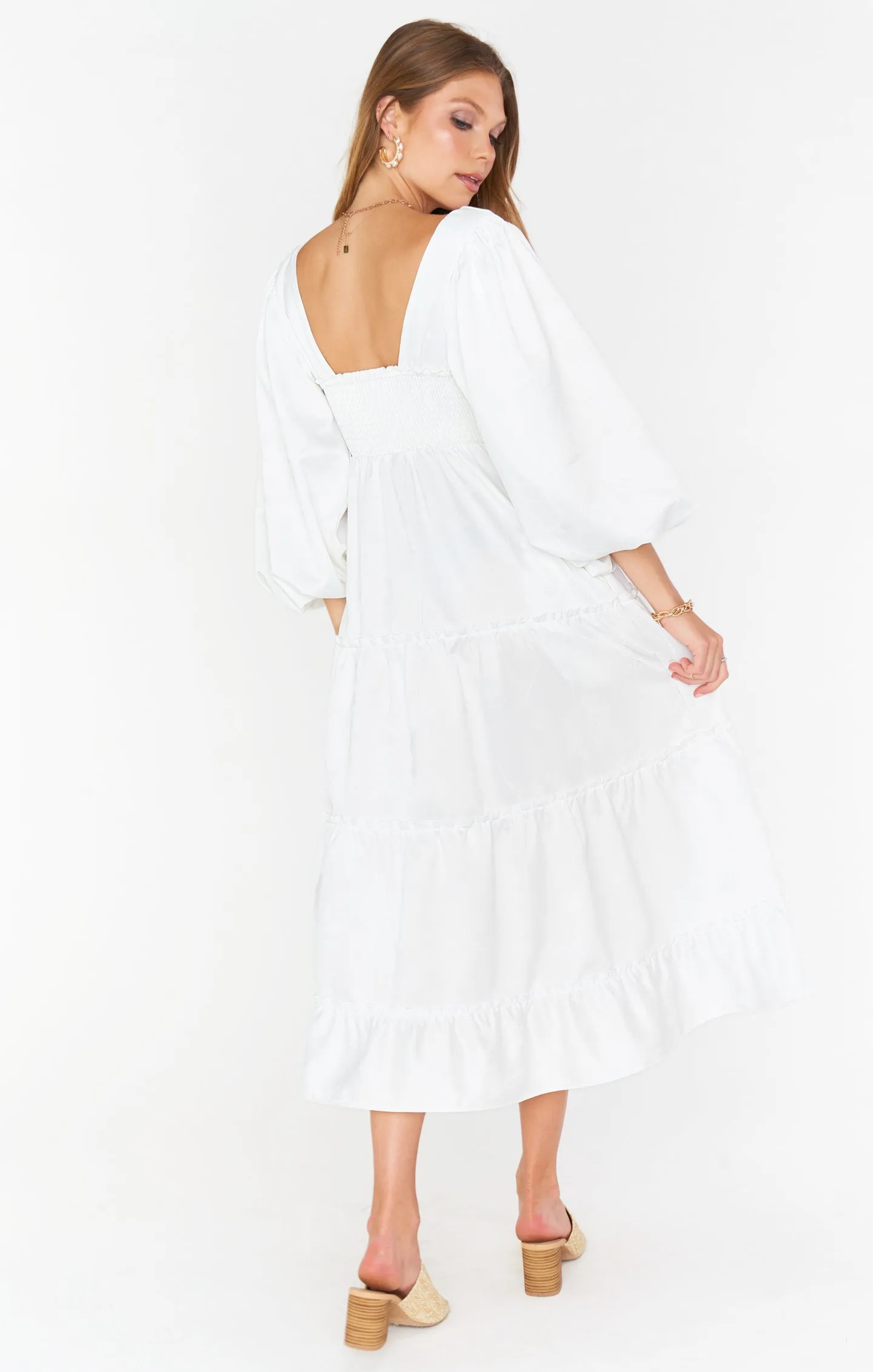 Robe Midi Mandi ~ Jacquard Rose Blanche