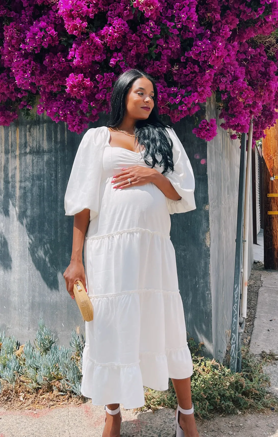 Robe Midi Mandi ~ Jacquard Rose Blanche