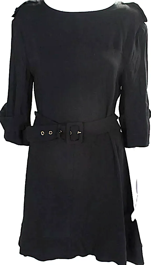 Marni Italie. Robe trapèze à manches longues noire avec ceinture