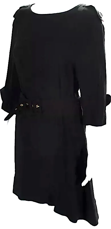 Marni Italie. Robe trapèze à manches longues noire avec ceinture