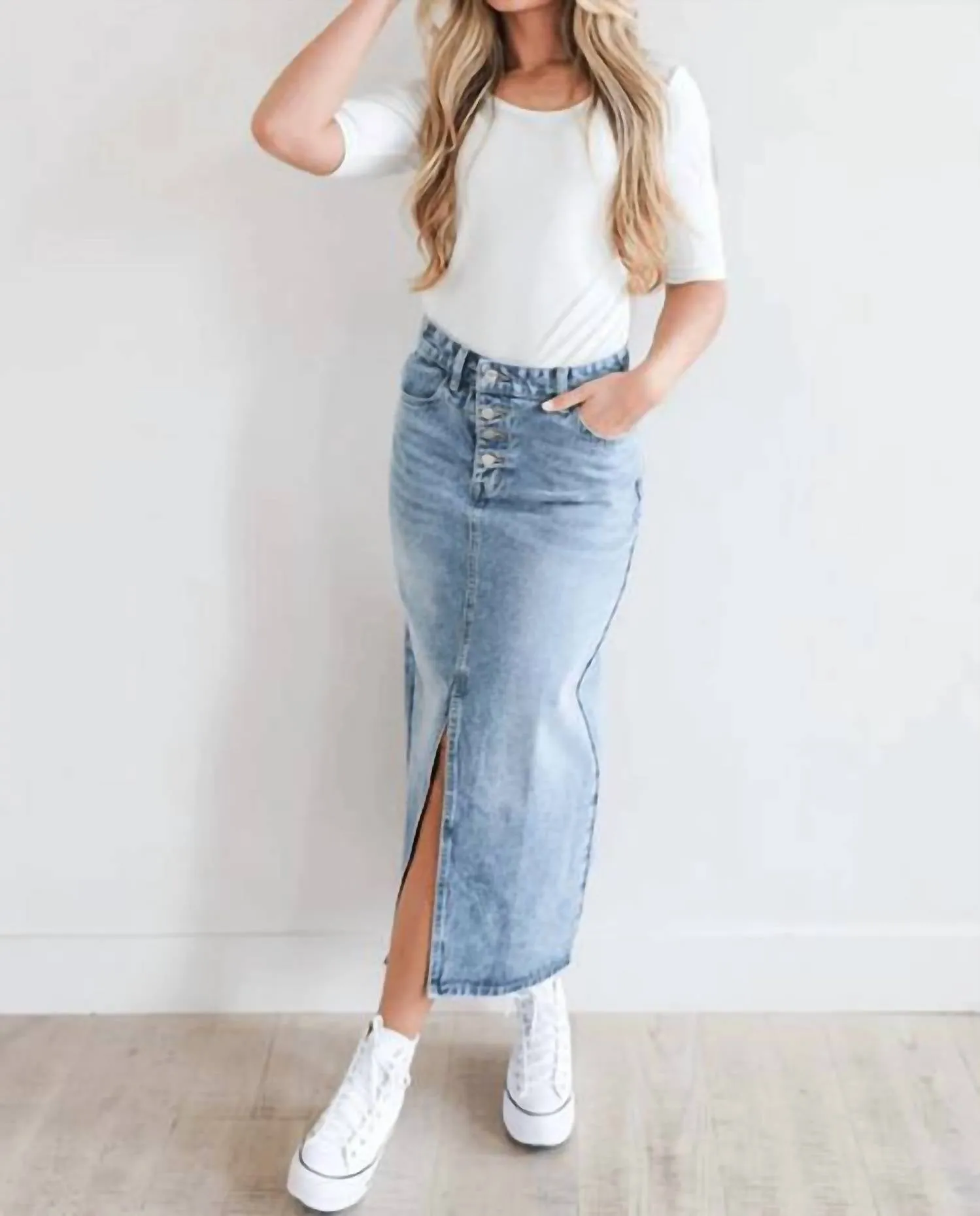 Jupe Maxi en Denim Lavage Moyen