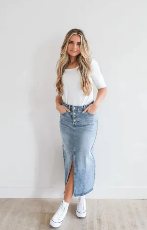 Jupe Maxi en Denim Lavage Moyen