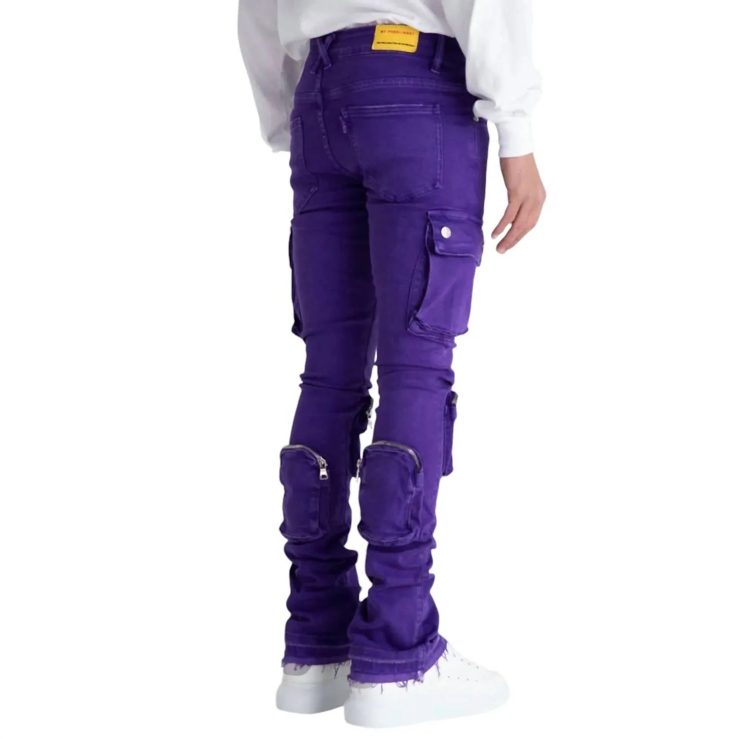 Jean cargo évasé pour homme Never Look Back en denim violet