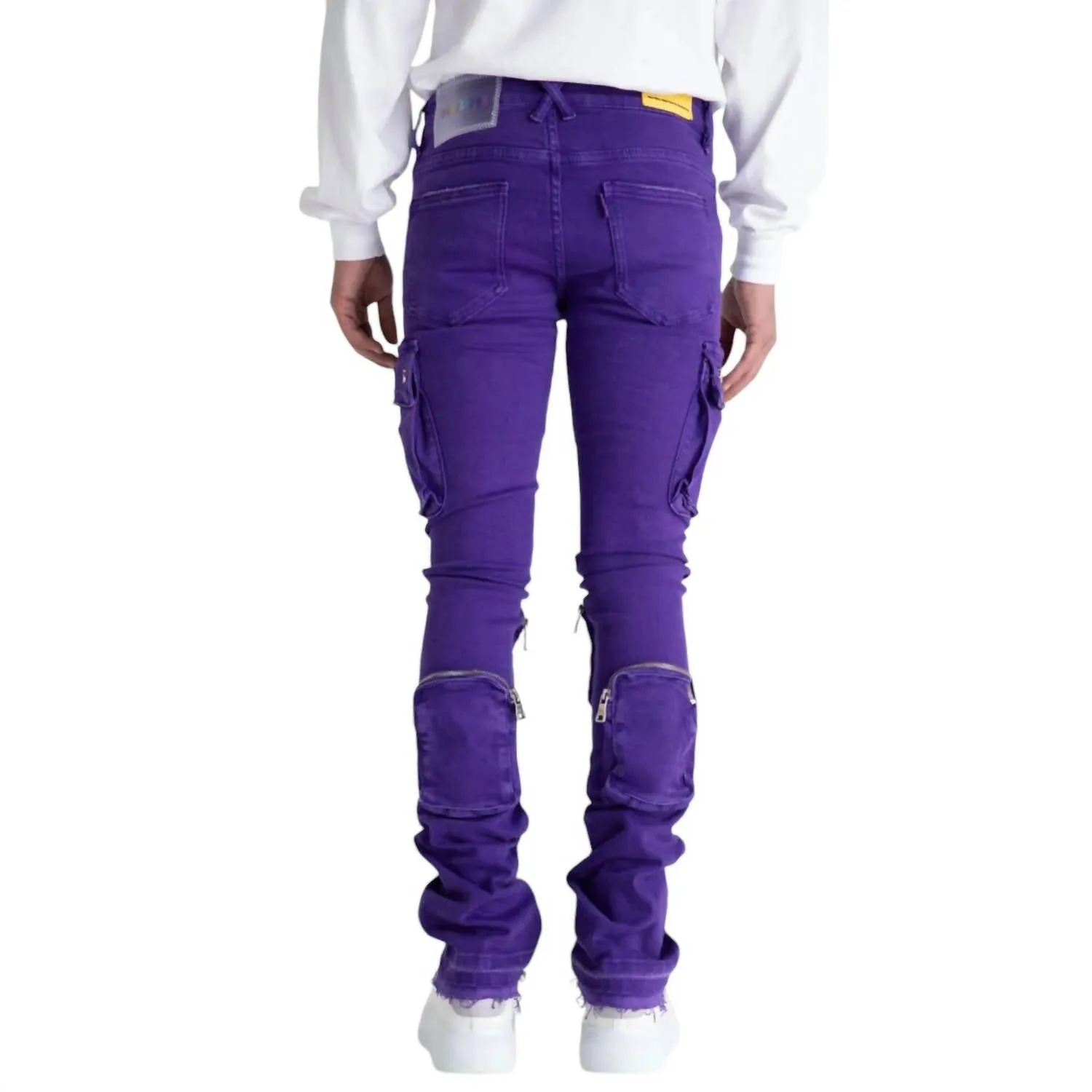 Jean cargo évasé pour homme Never Look Back en denim violet