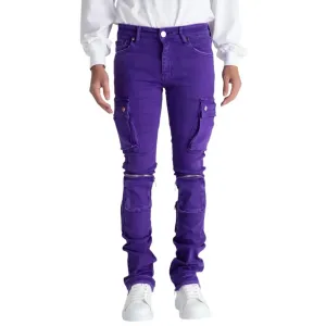 Jean cargo évasé pour homme Never Look Back en denim violet