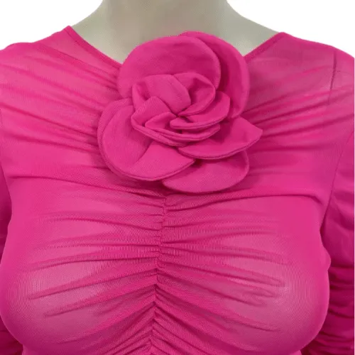 Ensemble jupe et haut en mesh ruchés avec application florale