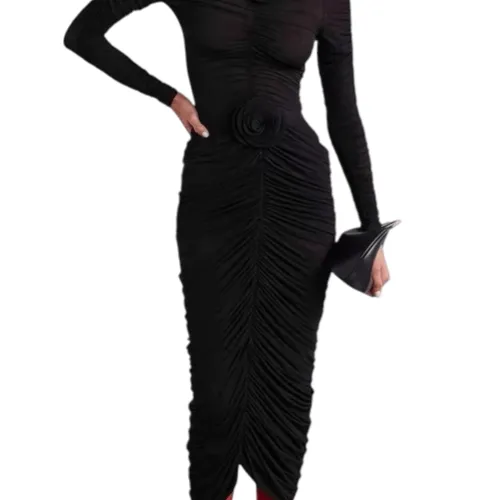 Ensemble jupe et haut en mesh ruchés avec application florale