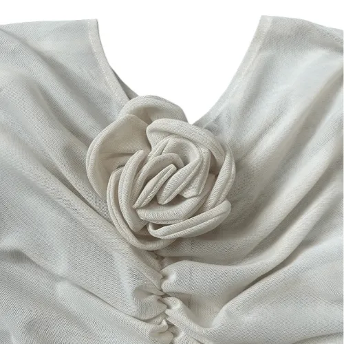 Ensemble jupe et haut en mesh ruchés avec application florale