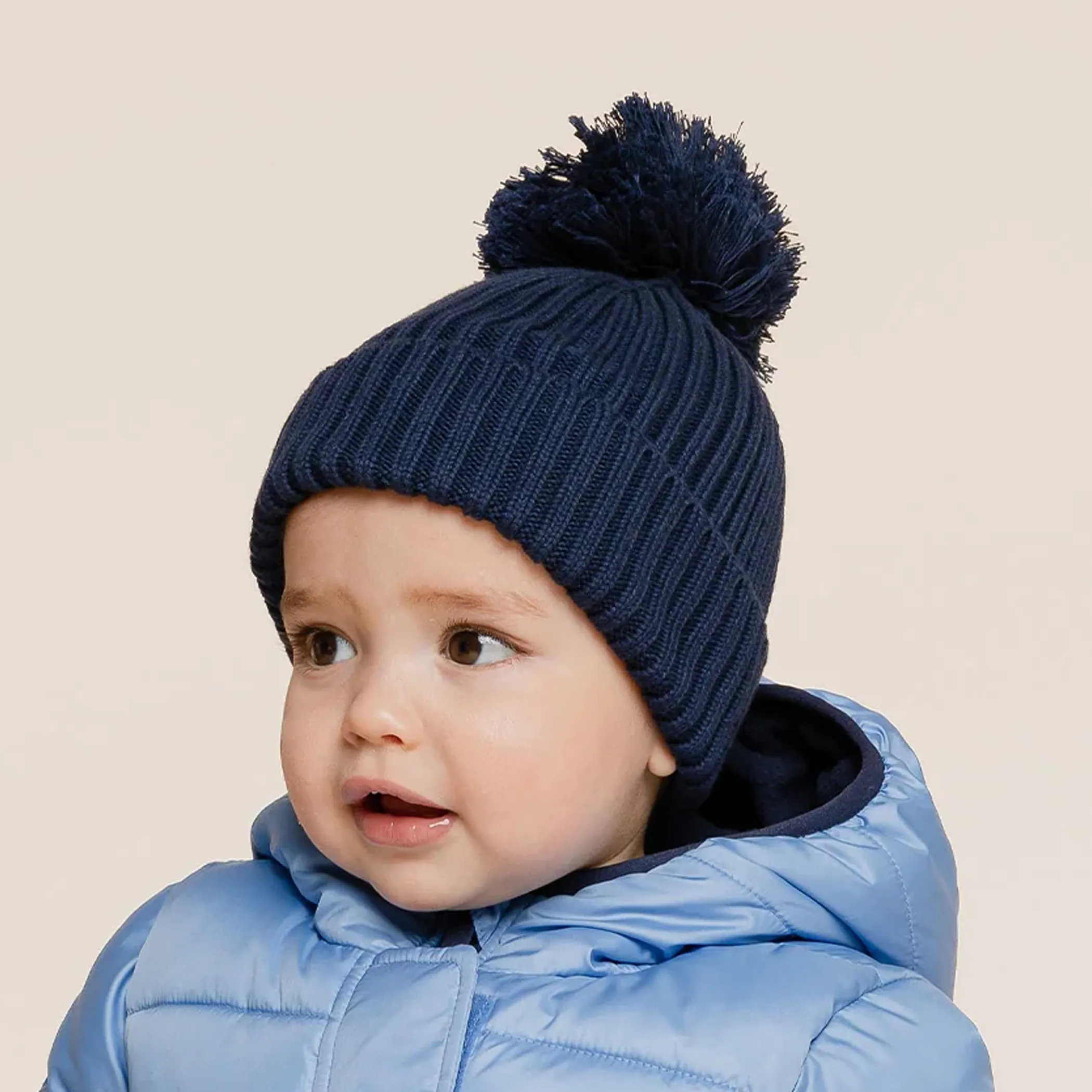 MILES THE LABEL Bonnet bébé à côtes avec pompon 3-9m - Marine