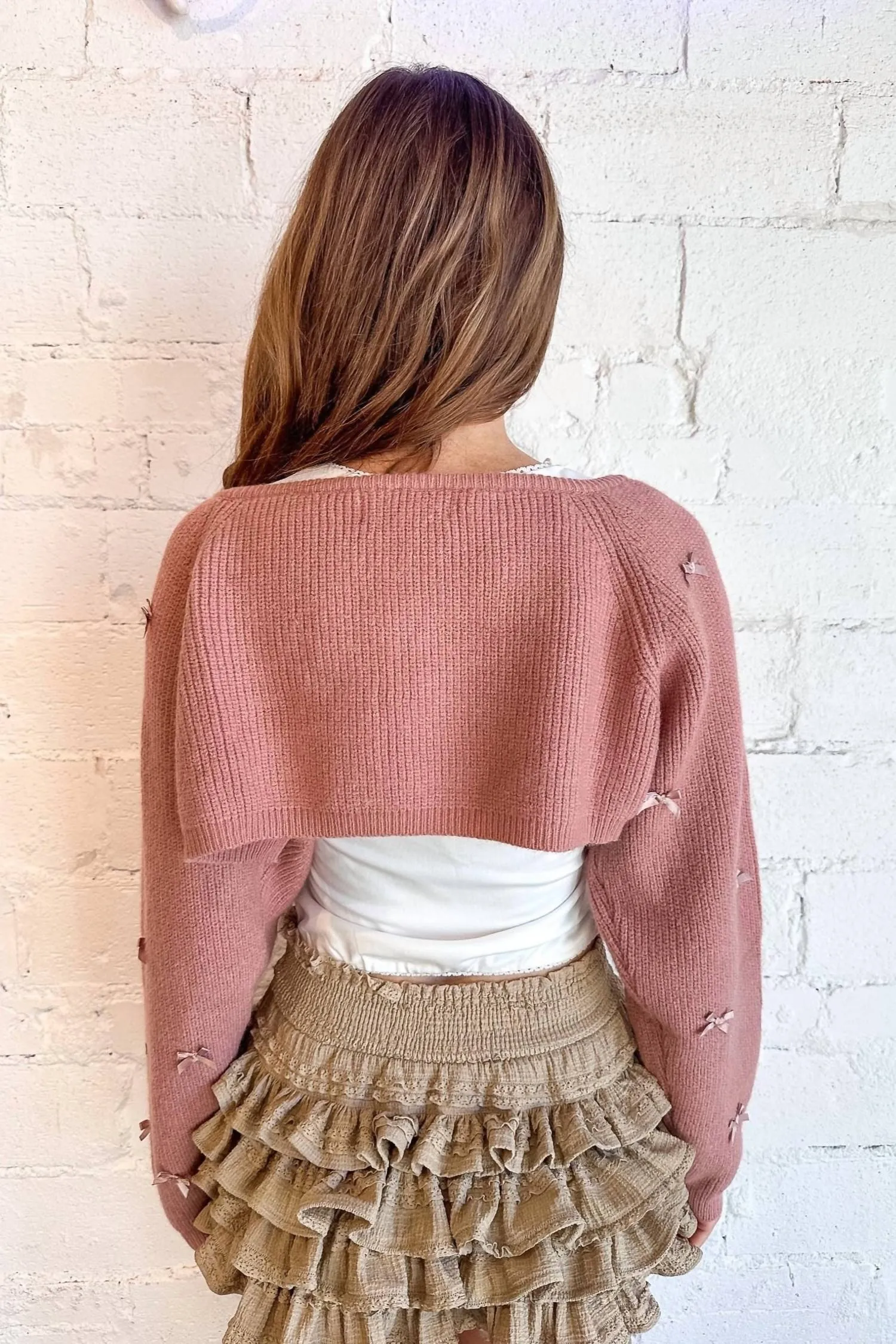 Cardigan à mini côtes en rose
