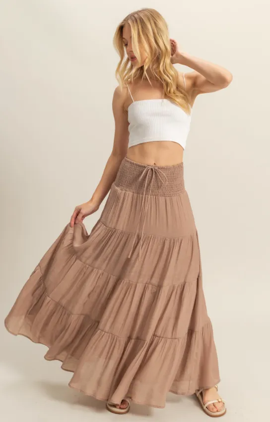 Jupe longue Monroe à smocks et à volants