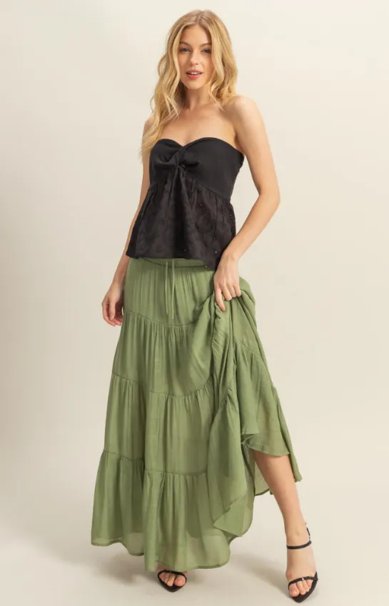 Jupe longue Monroe à smocks et à volants