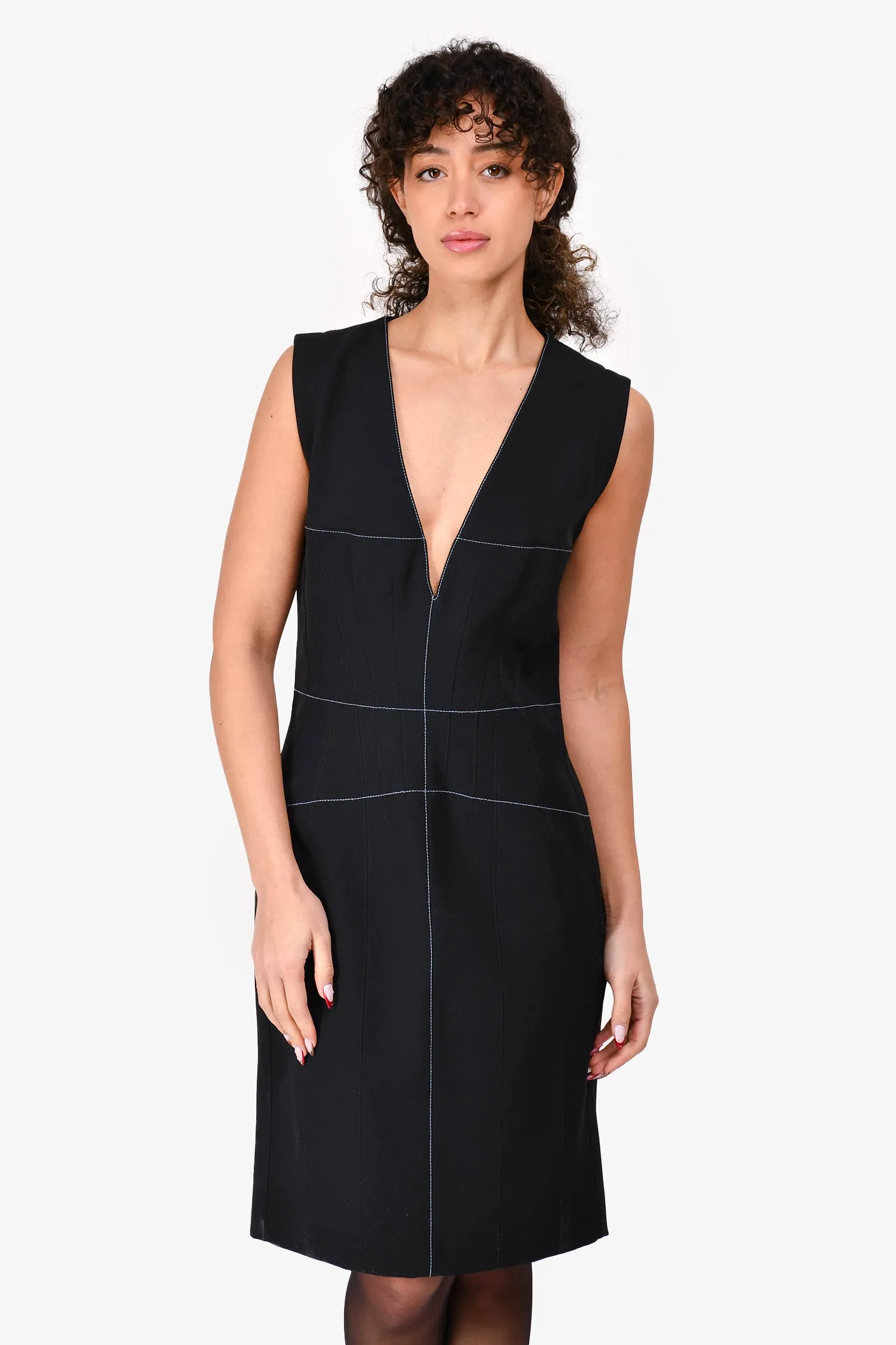Robe Mugler Noir avec Coutures Contrastantes Taille 40