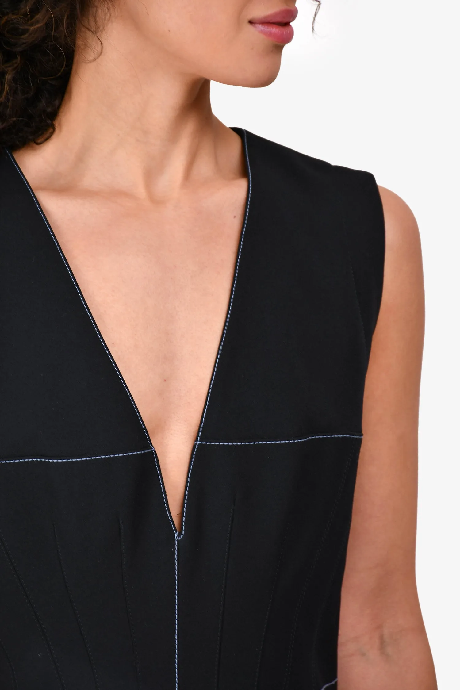 Robe Mugler Noir avec Coutures Contrastantes Taille 40