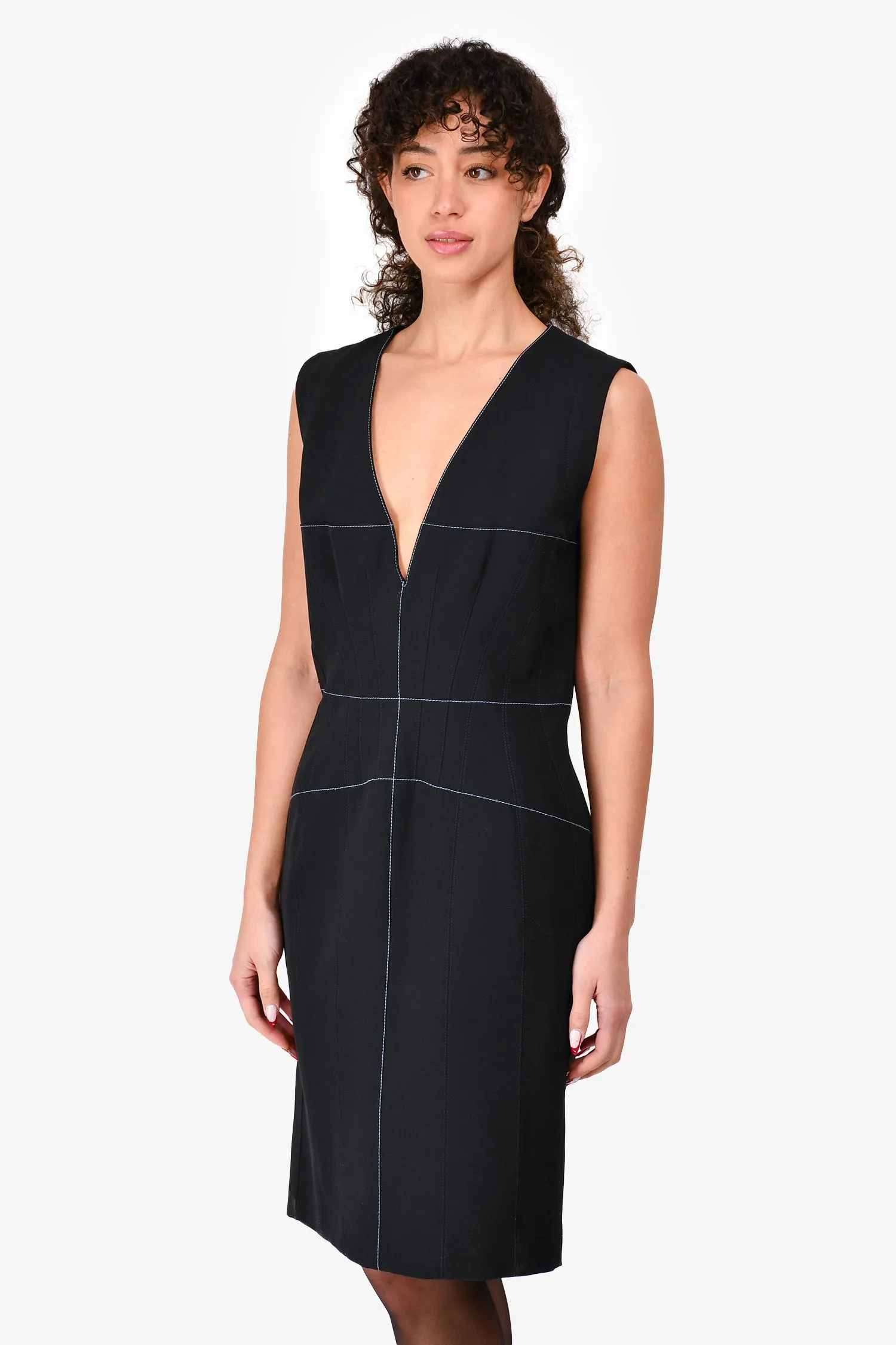 Robe Mugler Noir avec Coutures Contrastantes Taille 40
