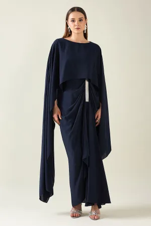 Robe drapée ornée en alliage marine