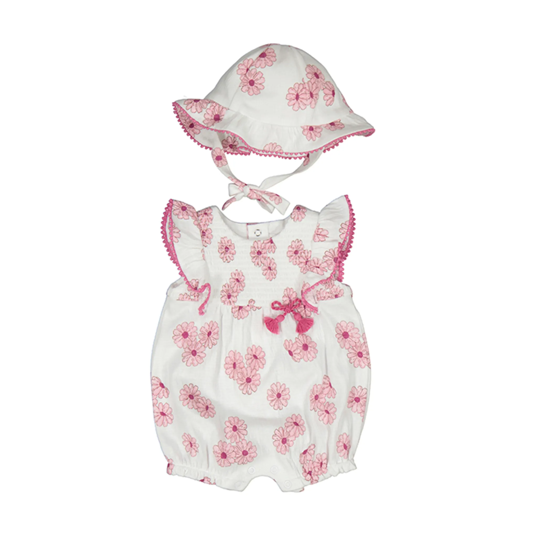 Combinaison Florale pour Nouveau-né avec Ensemble de Chapeau