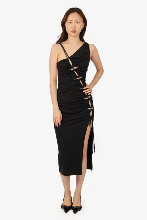 Robe mi-longue sans manches Nicholes Black avec découpes et ruchés Taille 0