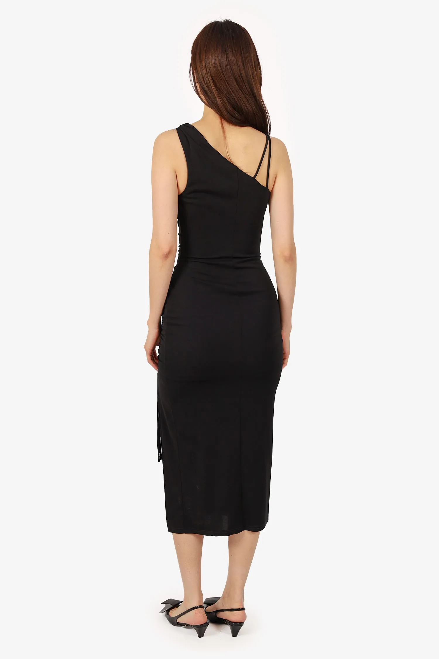 Robe mi-longue sans manches Nicholes Black avec découpes et ruchés Taille 0