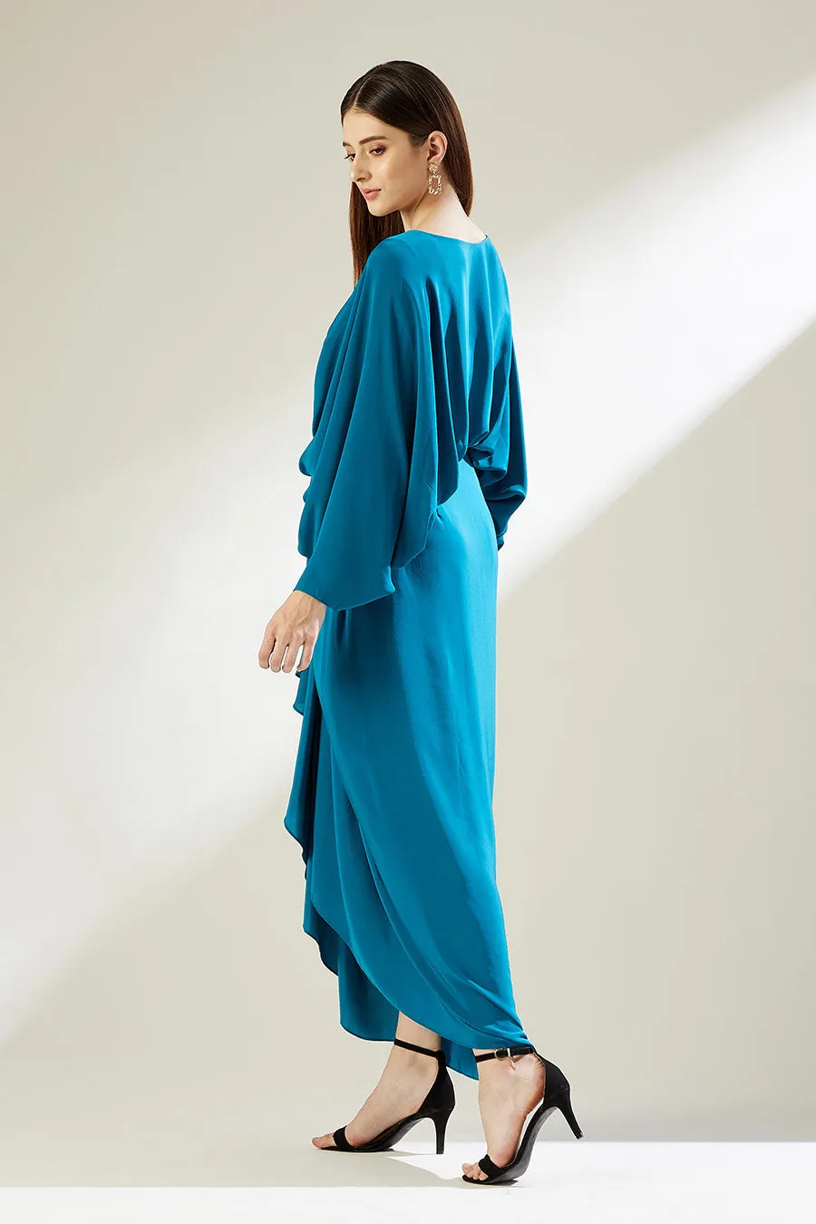 Robe drapée bleu océan