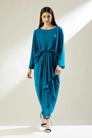 Robe drapée bleu océan