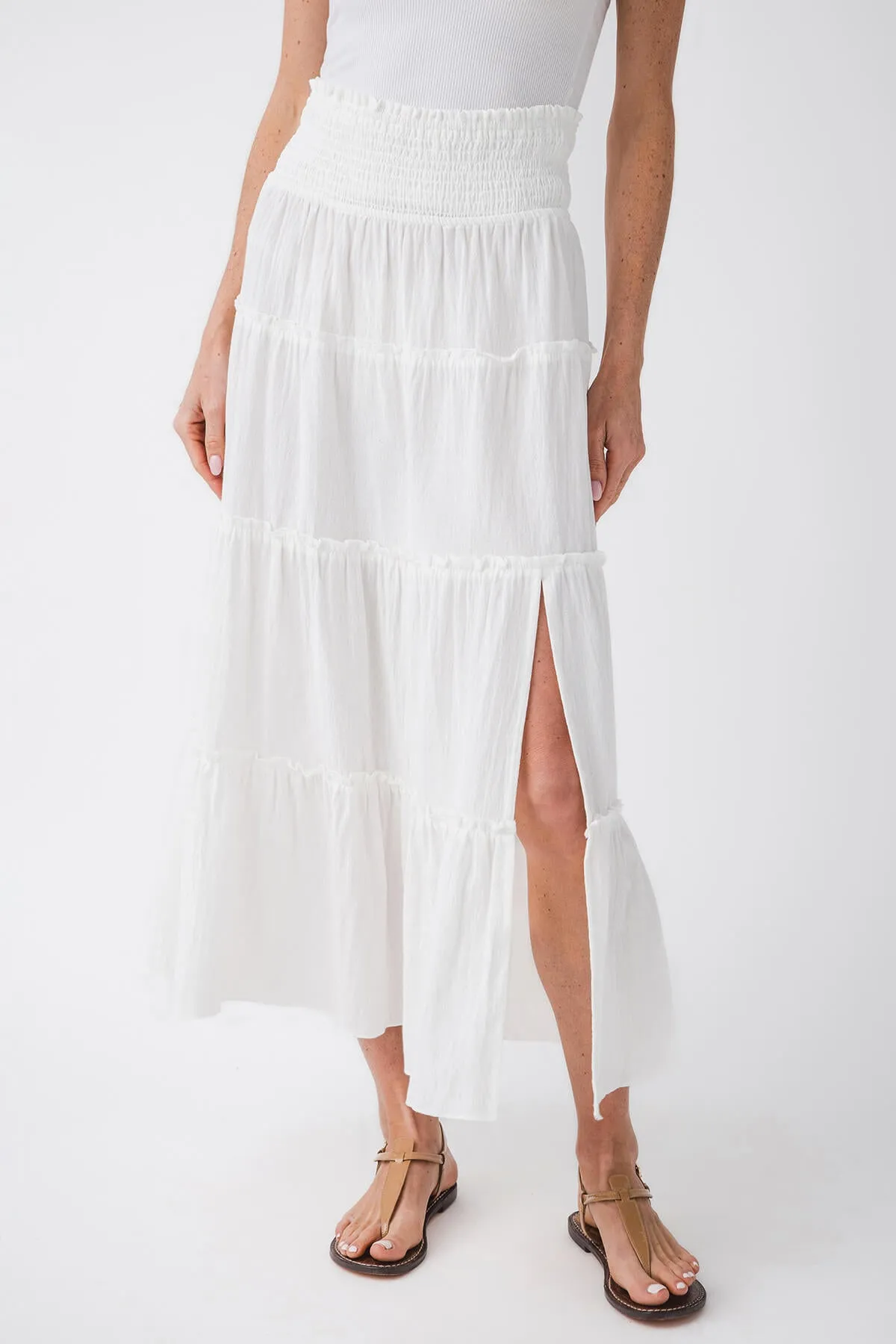 Jupe Longue en Coton Texturé Ocean Drive