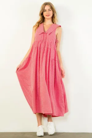 Robe longue Odeta à col marin en vichy