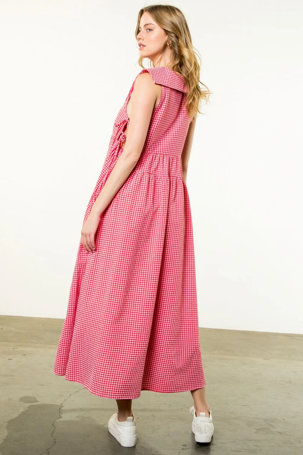Robe longue Odeta à col marin en vichy