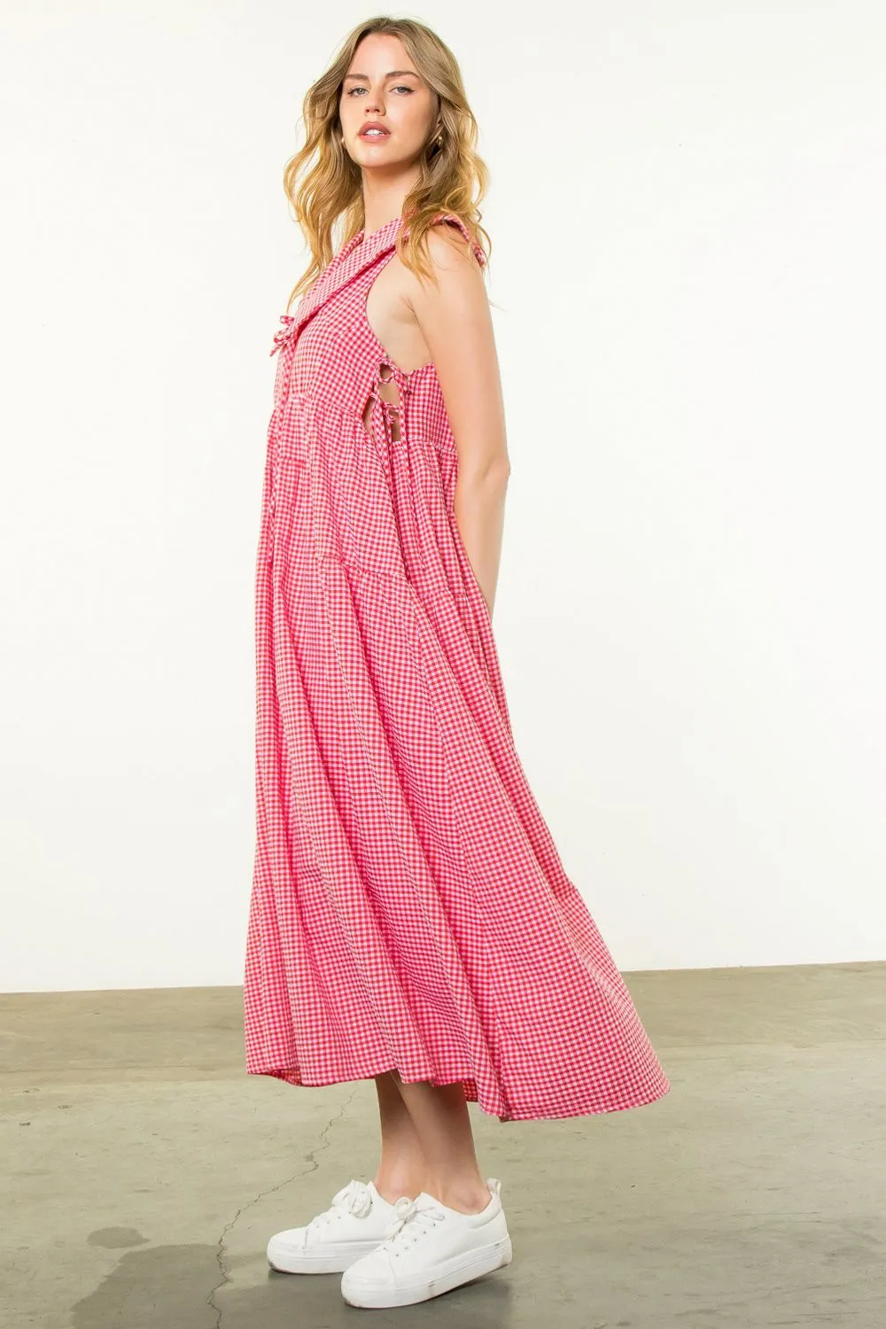 Robe longue Odeta à col marin en vichy