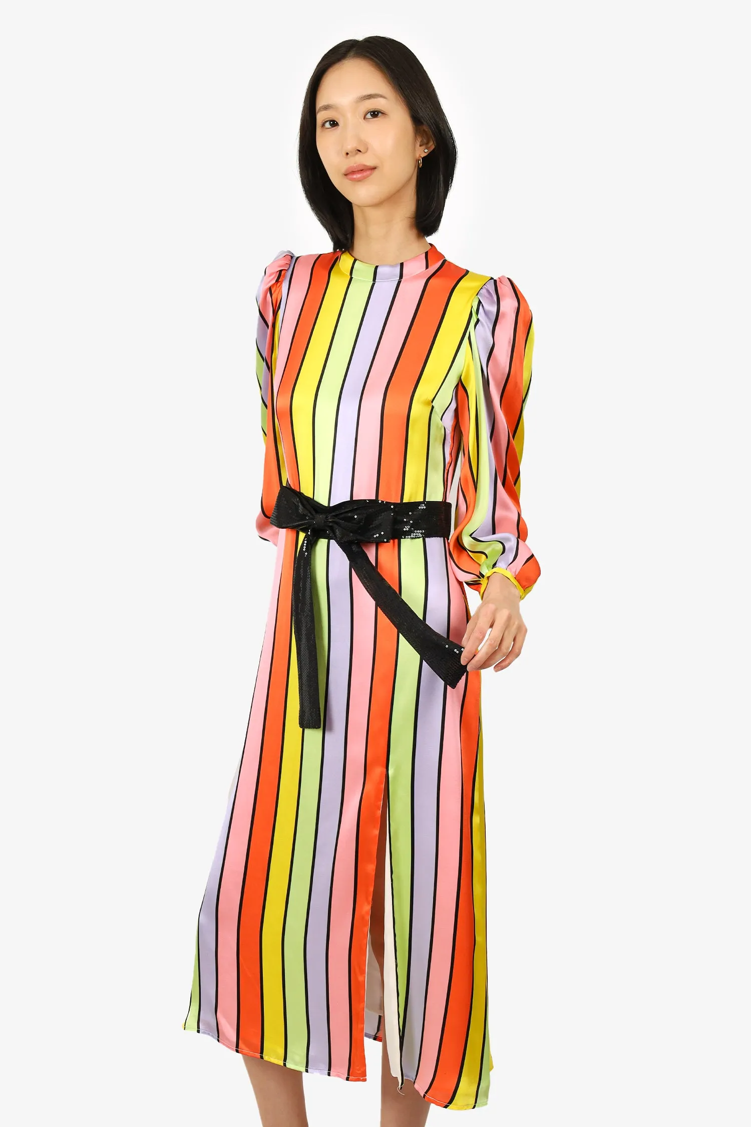 Olivia Rubin Robe à nœud multicolore en soie à paillettes taille 4 (en l'état)